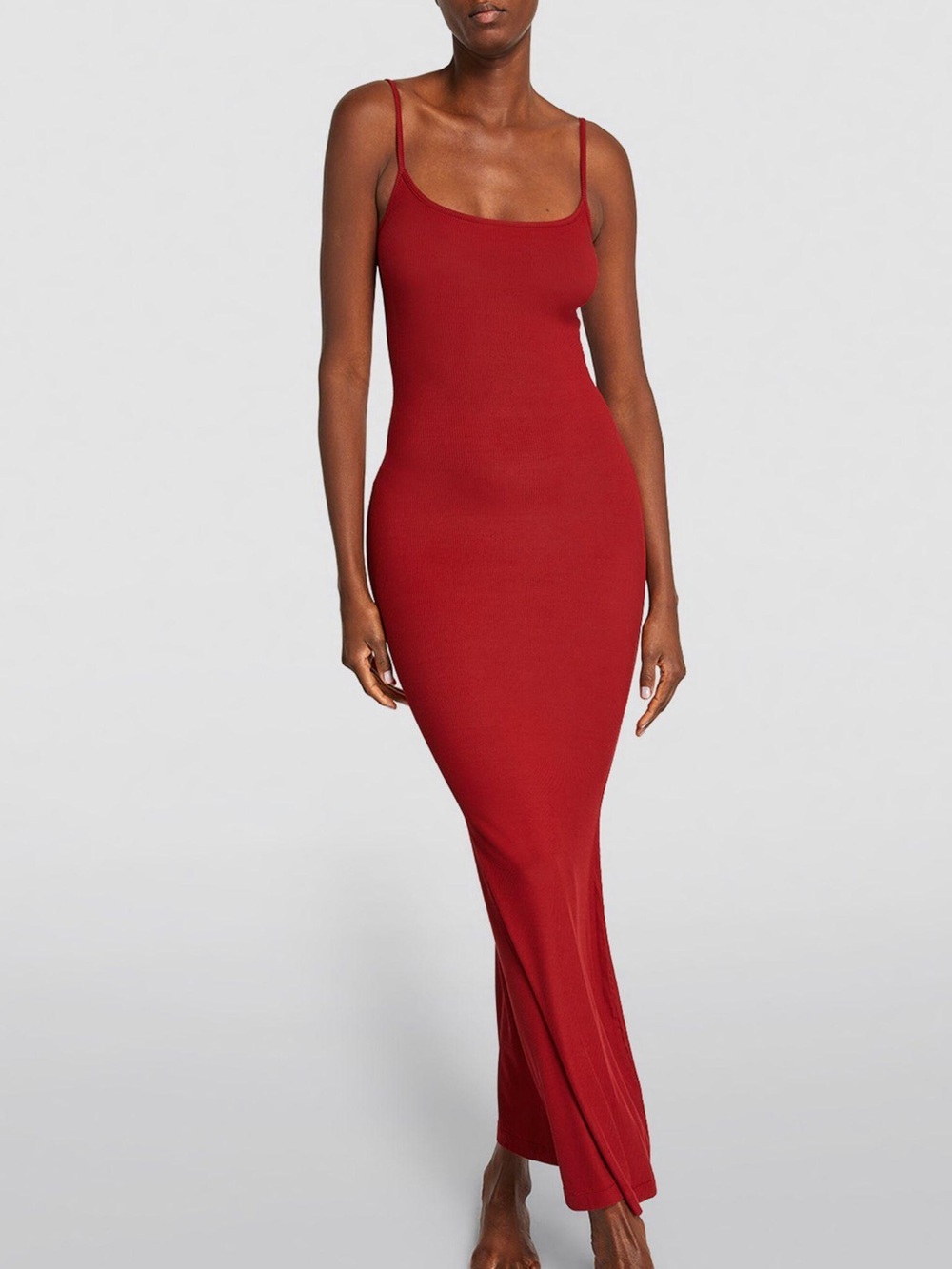 SKIMS Red Ribbed Soft Lounge Long Slip Maxi Dress Size Small